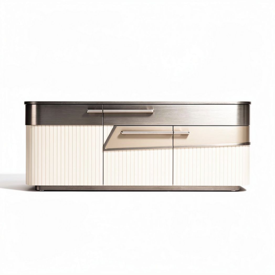 Meuble de rangement moderne en bois et acier 150 x 45 x 60cm couleur beige et gris