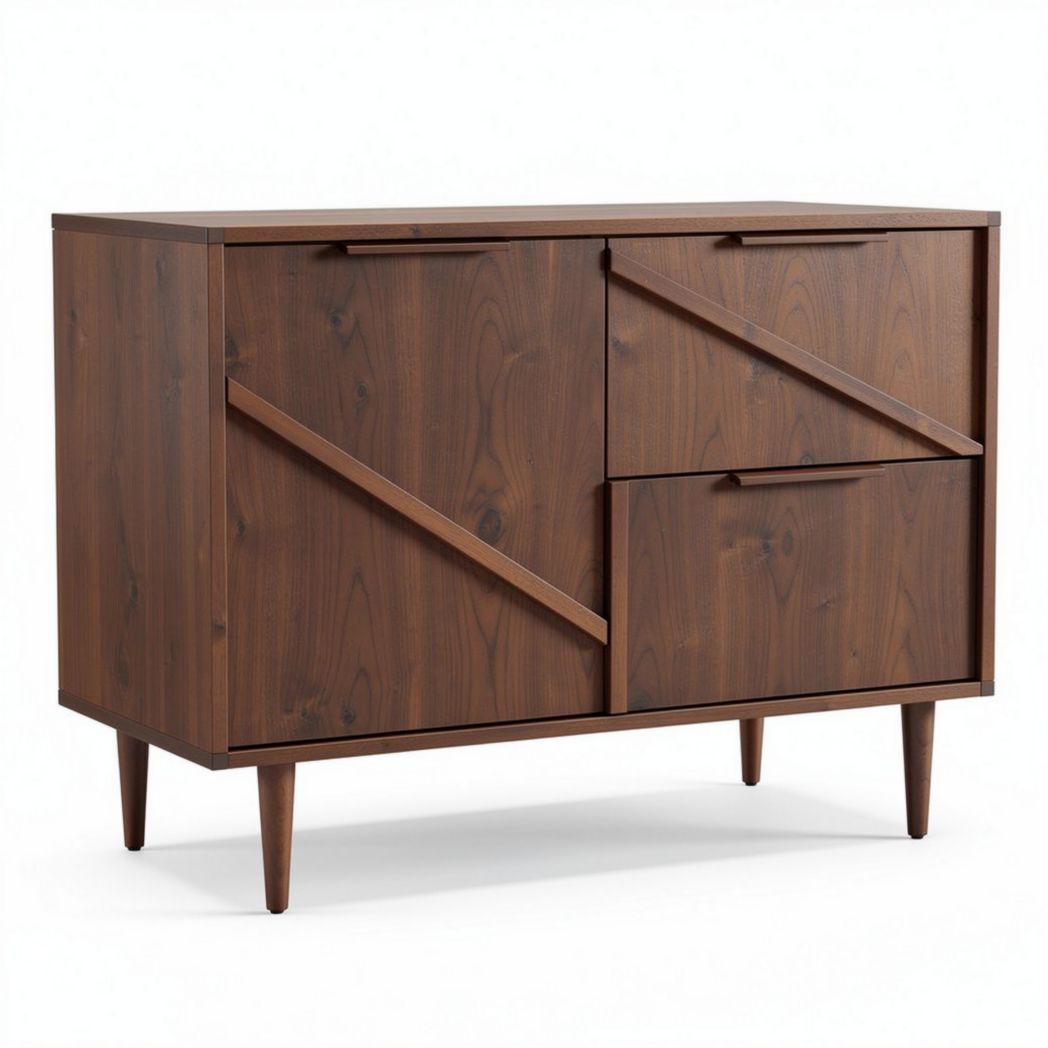 Buffet en bois finition noyer 120 x 50 x 80 cm avec portes coulissantes