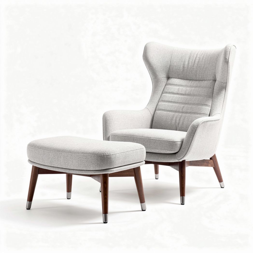 Fauteuil en tissu gris clair avec repose-pieds en bois 80 x 80 x 100cm