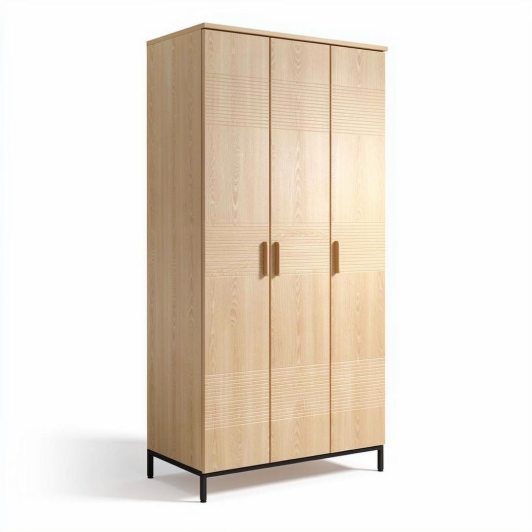 Armoire en bois clair avec portes battantes 80 x 40 x 180cm pour rangement
