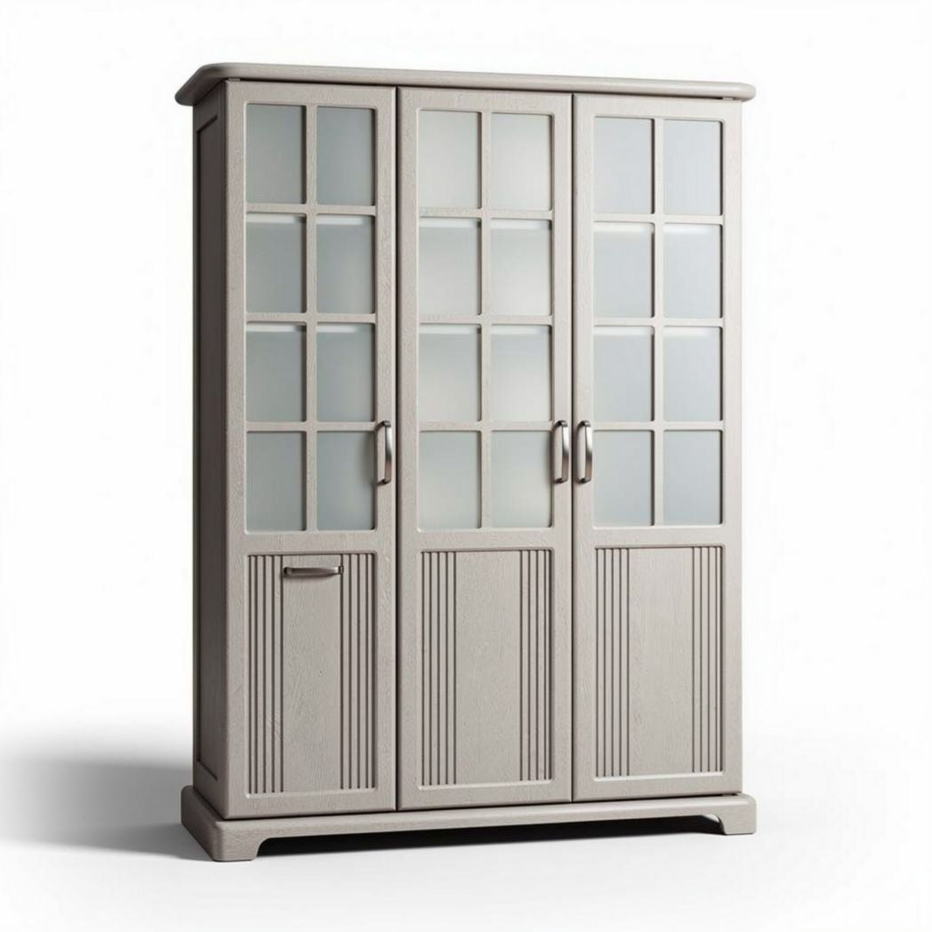 Armoire en bois gris de dimensions 120 x 40 x 180cm avec portes vitrées