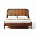 lit en bois clair avec tête de lit en rotin 200 x 160 x 100cm