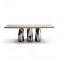 Table à manger en verre avec piètement géométrique en acier 200 x 100 x 75cm