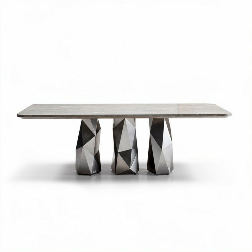 Table à manger en verre avec piètement géométrique en acier 200 x 100 x 75cm