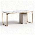 Table en marbre blanc avec piètement en métal doré 150 x 75 x 75cm