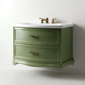 Meuble sous lavabo en bois vert avec deux tiroirs et évier en céramique 70 x 50 x 20cm