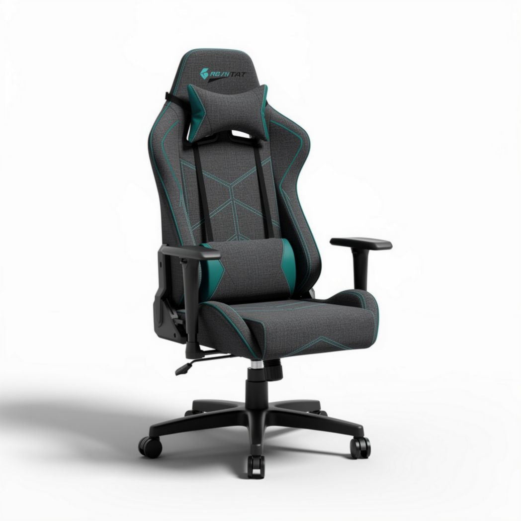 Chaise de bureau ergonomique en tissu gris et turquoise dimensions 60 x 70 x 130 cm