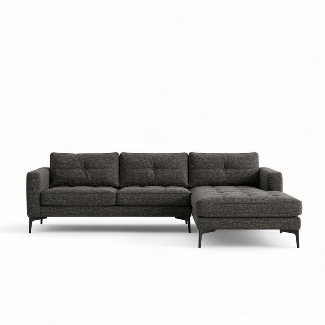 Canapé en tissu gris avec méridienne et coussins décoratifs 200 x 90 x 85cm