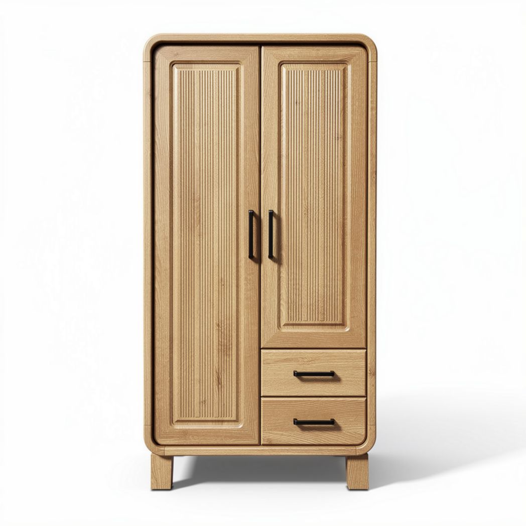Armoire en bois naturel avec deux portes et deux tiroirs 80 x 40 x 180cm
